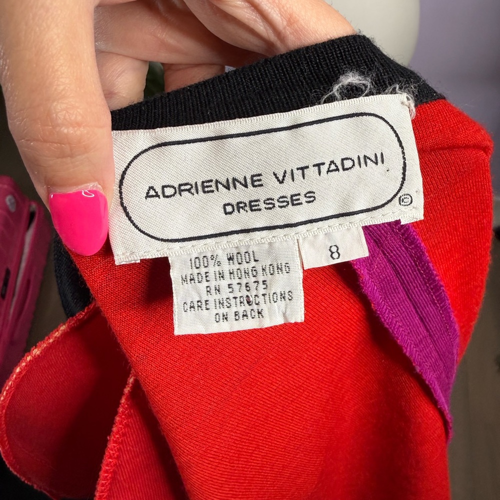 Vintage Adrienne Vittadini Purple & Red Button Up Top with Attached Scarf - Picture 7 of 7
